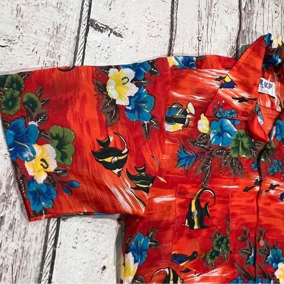 Hawaiian Hawaii Vintage Floral Button Down Honeymoon Short Sleeve Shirt - Picture 4 of 7